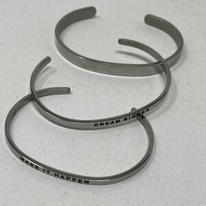 Set of 3 Inspirational Cuff Bracelets Silver Tone Motivational Mantra Bangle NEW